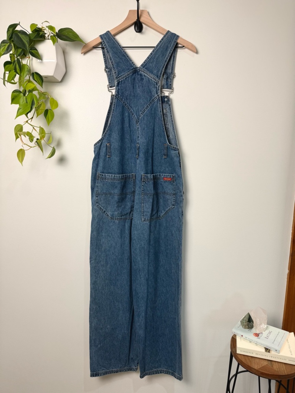 Vintage 90s Squeeze Denim Carpenter Overalls Bibs Y2K Grunge Medium Wash Small - Picture 4 of 9